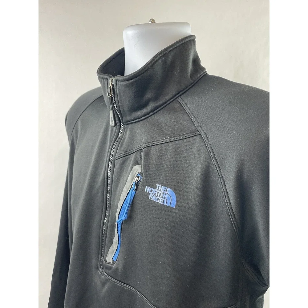 The North Face Sweater Mens Large Black 1/4 Zip Pullover Zip Pocket Hiking